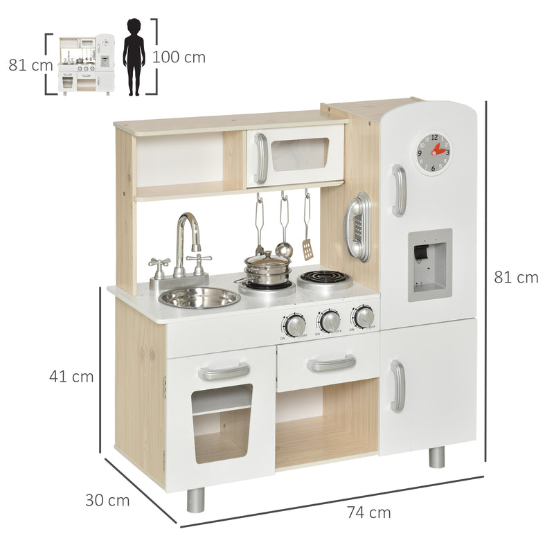 Kids Kitchen Playset Luxury Kitchen Accessories Set Pretend Cooking Set with Telephone Ice Machine, White