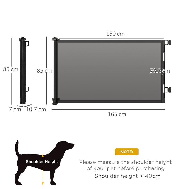 Pet Gate for Baby,Retractable Stair Gate Mesh Dog Gate, Extend Up to 150cm Wide,for Stairs, Doorways, Corridors, Black