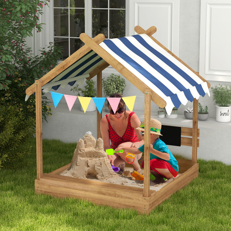 Wooden Sandbox with Canopy House Design Brown