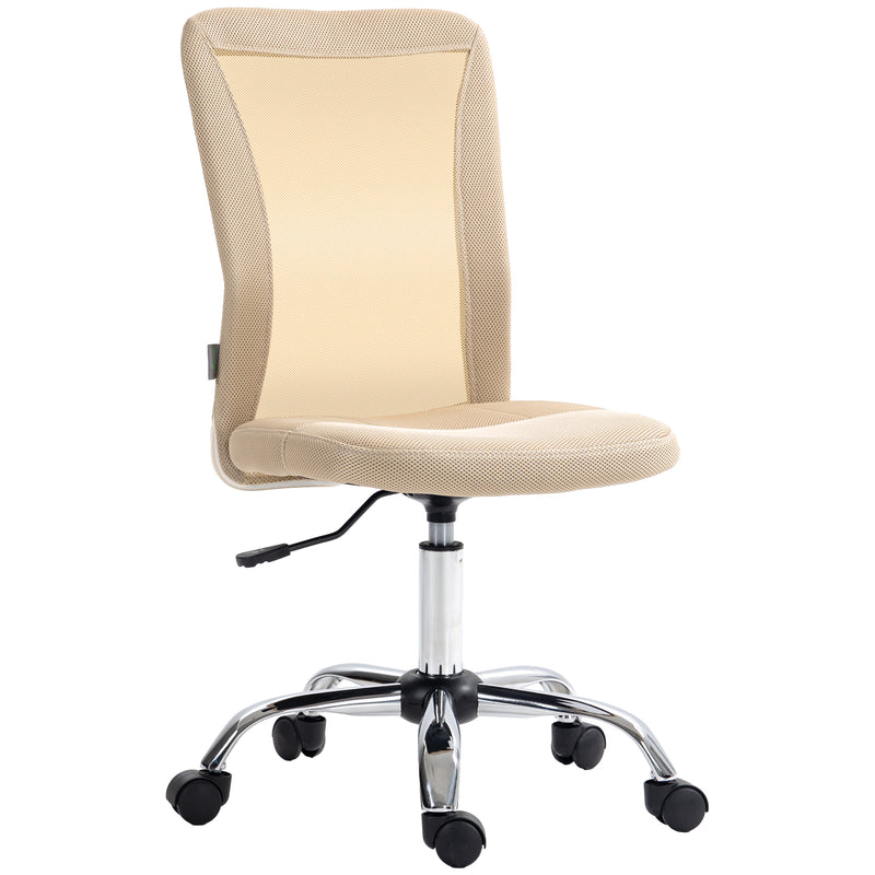 Computer Desk Chair, Mesh Office Chair with Adjustable Height and Swivel Wheels, Armless Study Chair, Beige
