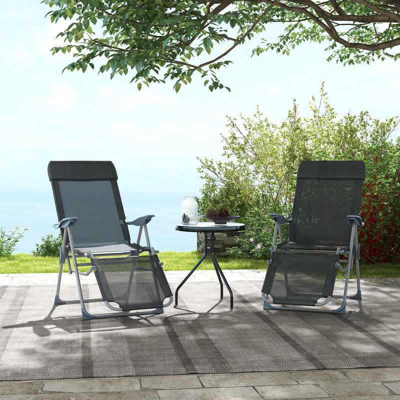 Outdoor Sun Lounger Set of 2, Reclining Garden Chairs w/ Adjustable Footrest, 2 pcs Recliner w/ 5-level Adjustable Backrest, Headrest, Black
