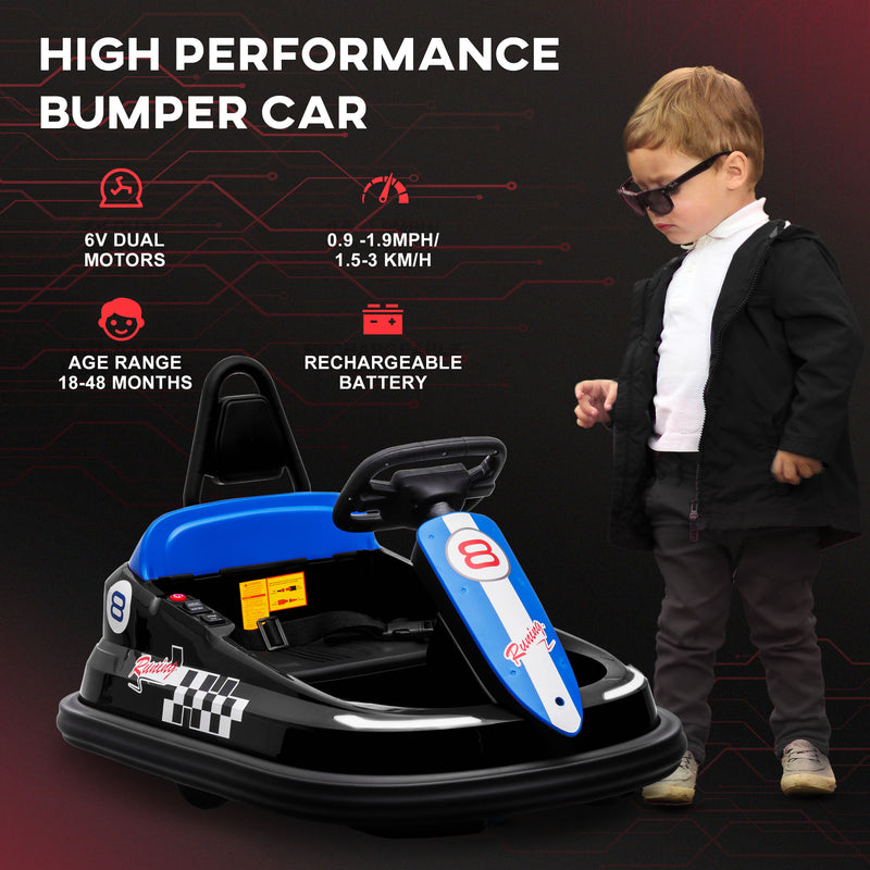 Electric Kids Bumper Car, 6V 360-Degree Rotation Waltzer Car, Battery Powered Ride on Car w/ 2 Speeds, Music, Gift for 18-48 Months, Black