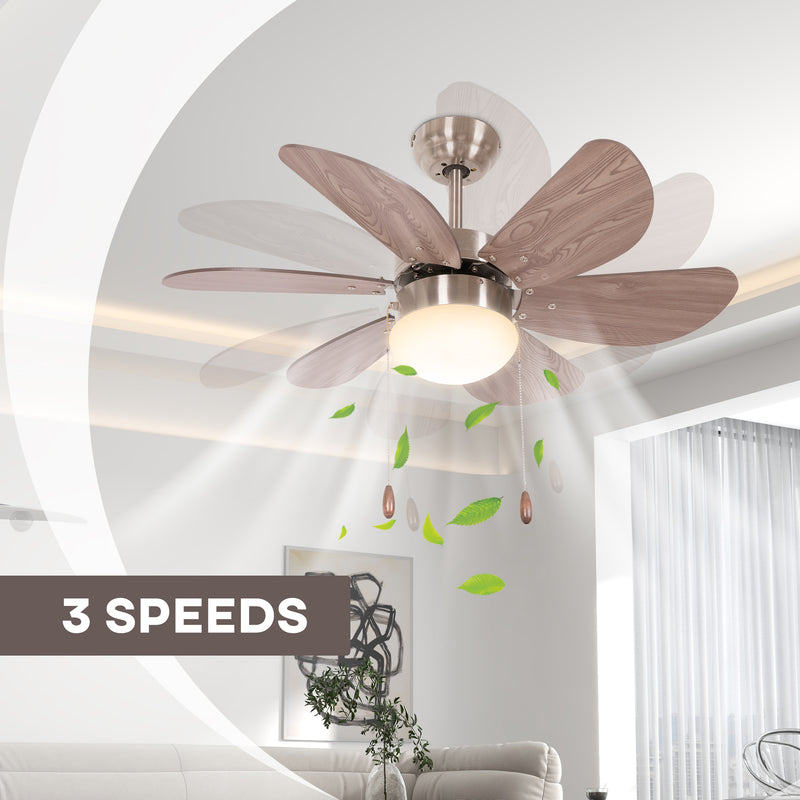 Ceiling Fan with LED Light, Flush Mount Ceiling Fan Lights with 6 Reversible Blades, Pull-chain Switch, Walnut Brown