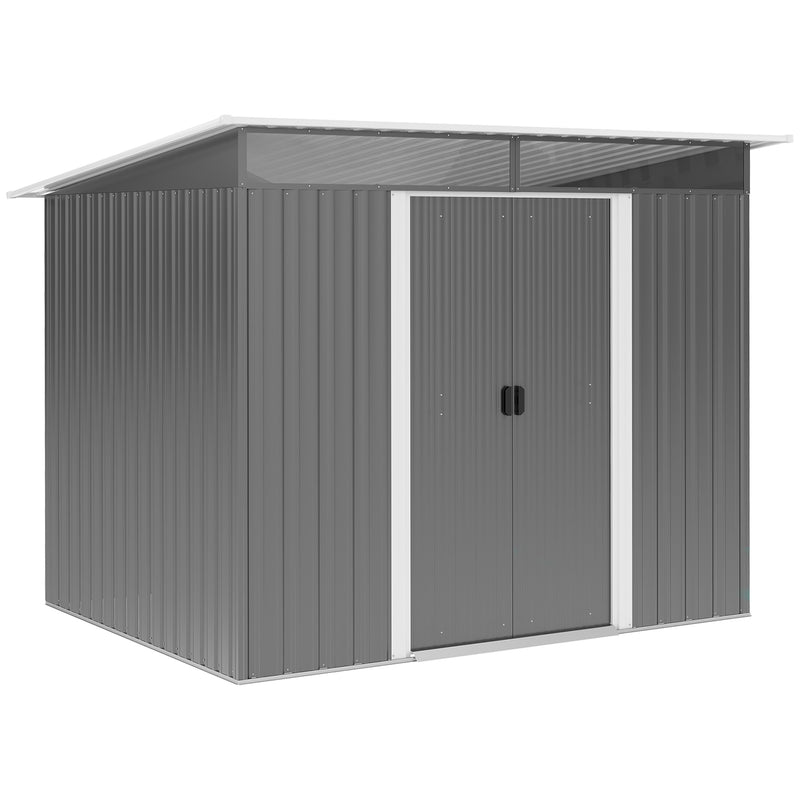 Garden Metal Storage Shed House Hut Gardening Tool Storage w/ Tilted Roof and Ventilation 9 x 6ft, Grey
