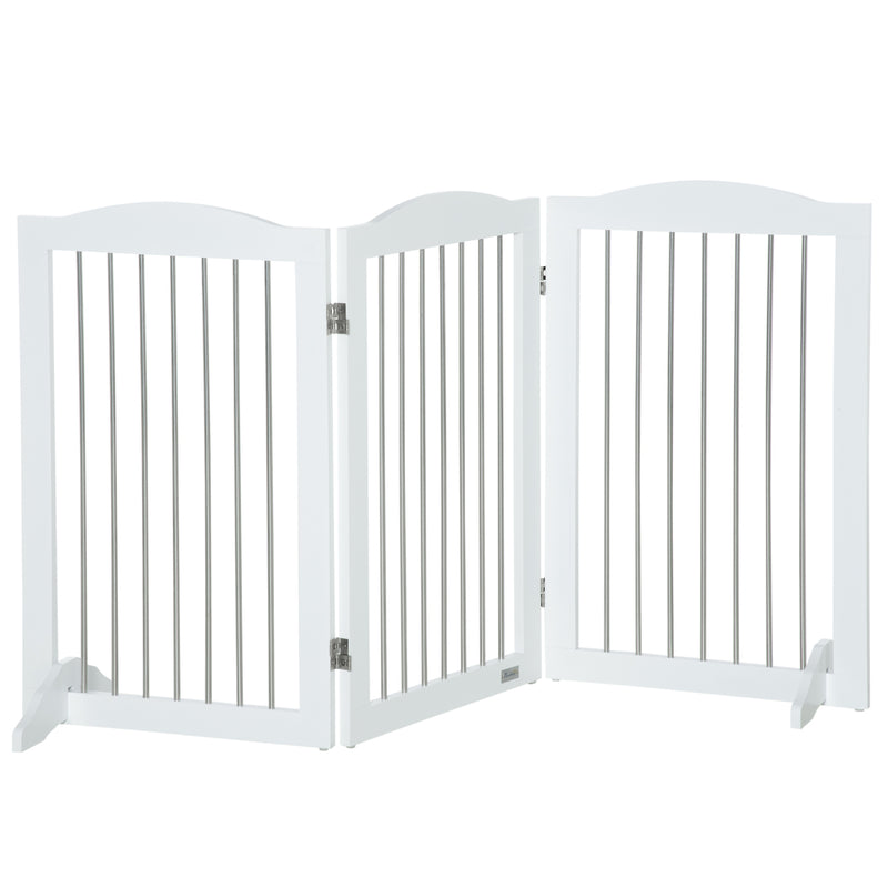 Foldable Dog Gate, Wooden Freestanding Pet Gate with 2 Support Feet, Dog Barrier for Doorways, Stairs, Halls - White