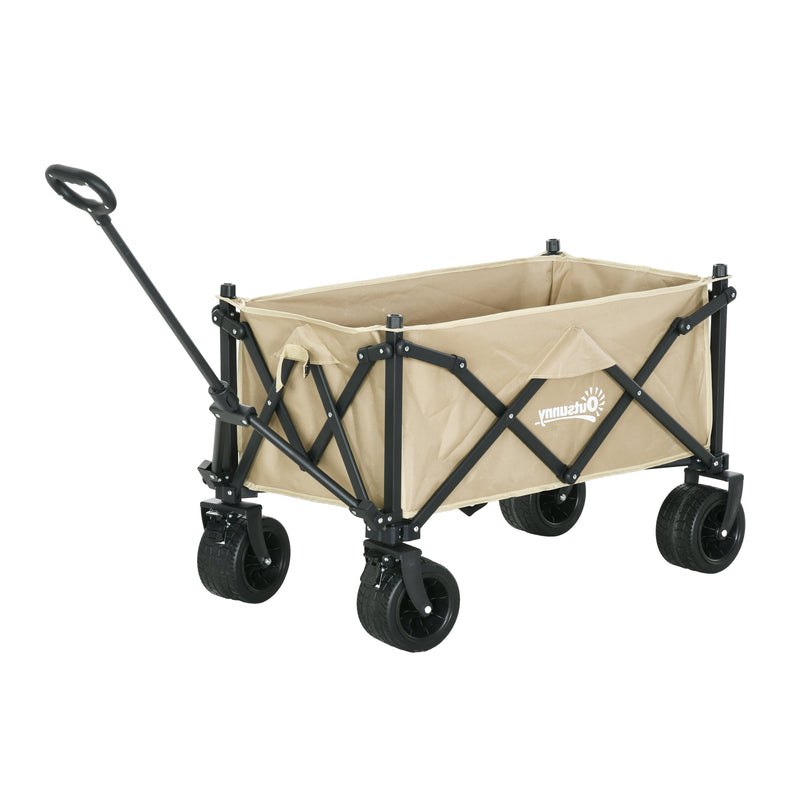 Folding Garden Trolley, Outdoor Wagon Cart with Carry Bag, for Beach, Camping, Festival, 120KG Capacity, Khaki