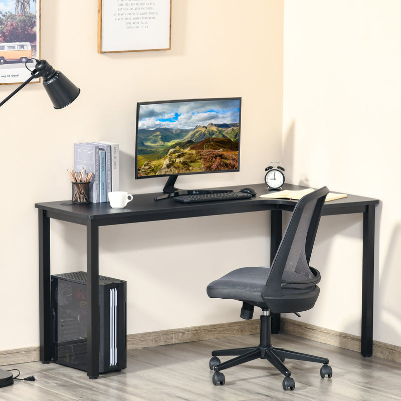 L-Shaped Gaming Desk, Computer Corner Desk, Home Office Workstation with Cable Management, 145 x 81 x 76cm, Black