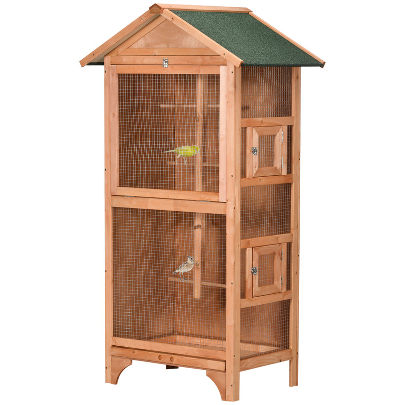 Wooden Outdoor Bird Cage, for Finches and Canaries, with Removable Tray, Asphalt Roof