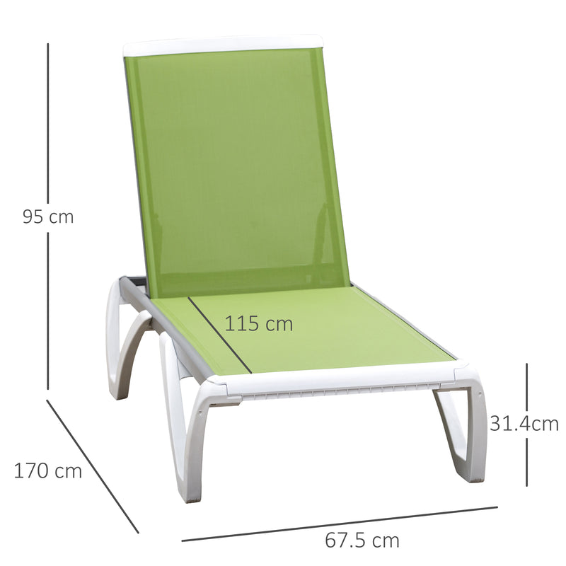 Portable Outdoor Chaise Lounge Sun Lounger with Adjustable Back, Breathable Texteline, Green