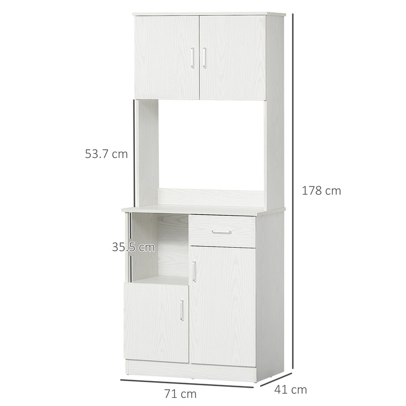 Modern Freestanding Kitchen Cupboard Storage Cabinet Organiser with Microwave Counter, 2 Cabinets, & Adjustable Shelves, White