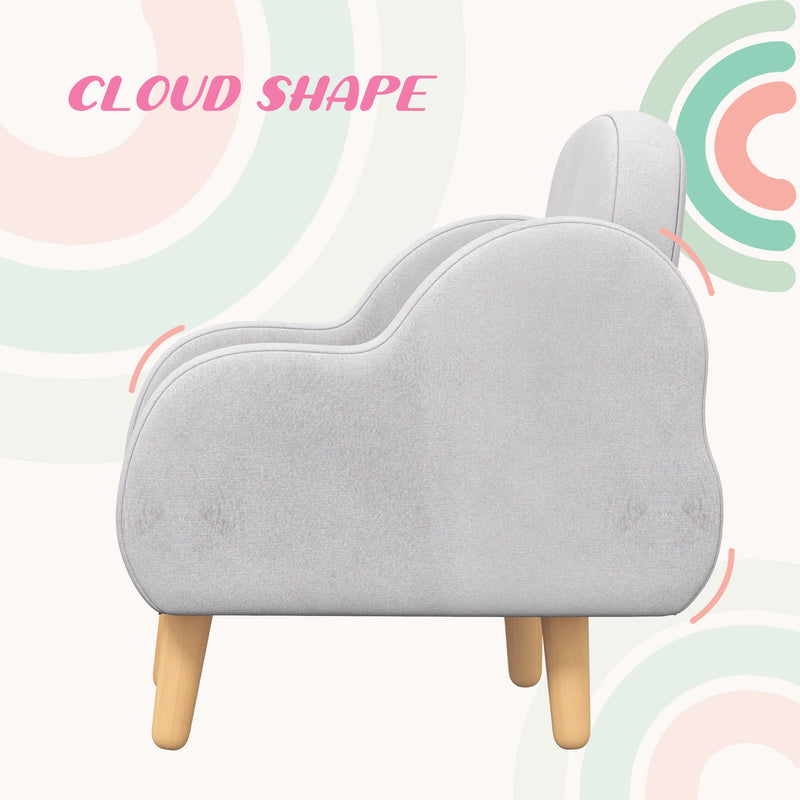 Cloud Shape Toddler Armchair, Ergonomically Designed Kids Chair, Comfy Children Playroom Mini Sofa for Relaxing, for Ages 1.5-5 Years - Grey