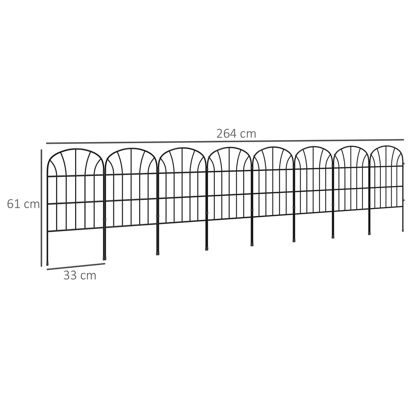 Metal Decorative Outdoor Picket Fence Panels Set of 8, Black