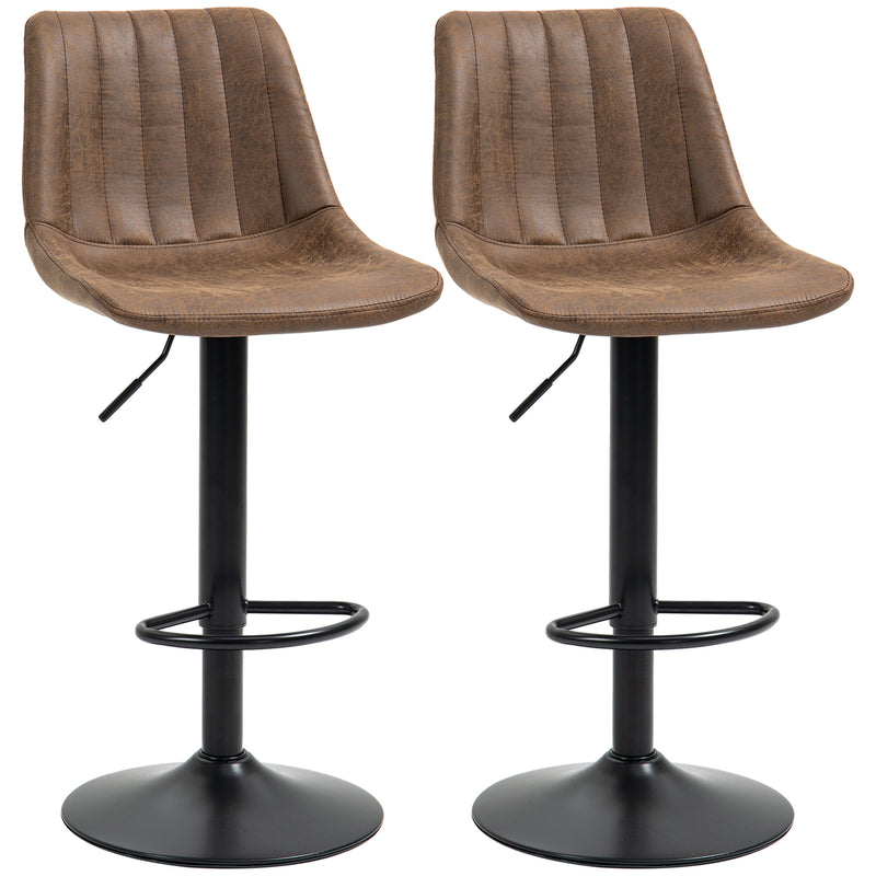 Adjustable Bar Stools Set of 2 Counter Height Barstools Dining Chairs 360° Swivel with Footrest for Home Pub, Brown