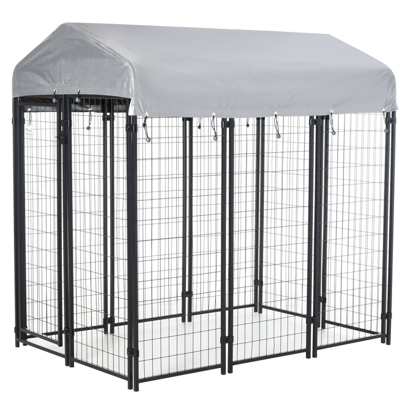 Outdoor Dog Kennel, Dog Run with UV-Resistant Canopy & Lockable Design, Metal Playpen Fence for Large and Medium Dogs, 183 x 121 x 183 cm