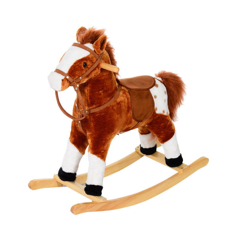 Wooden Rocking Horse with Sound Handle Grip Traditional Toy Fun Gift Brown