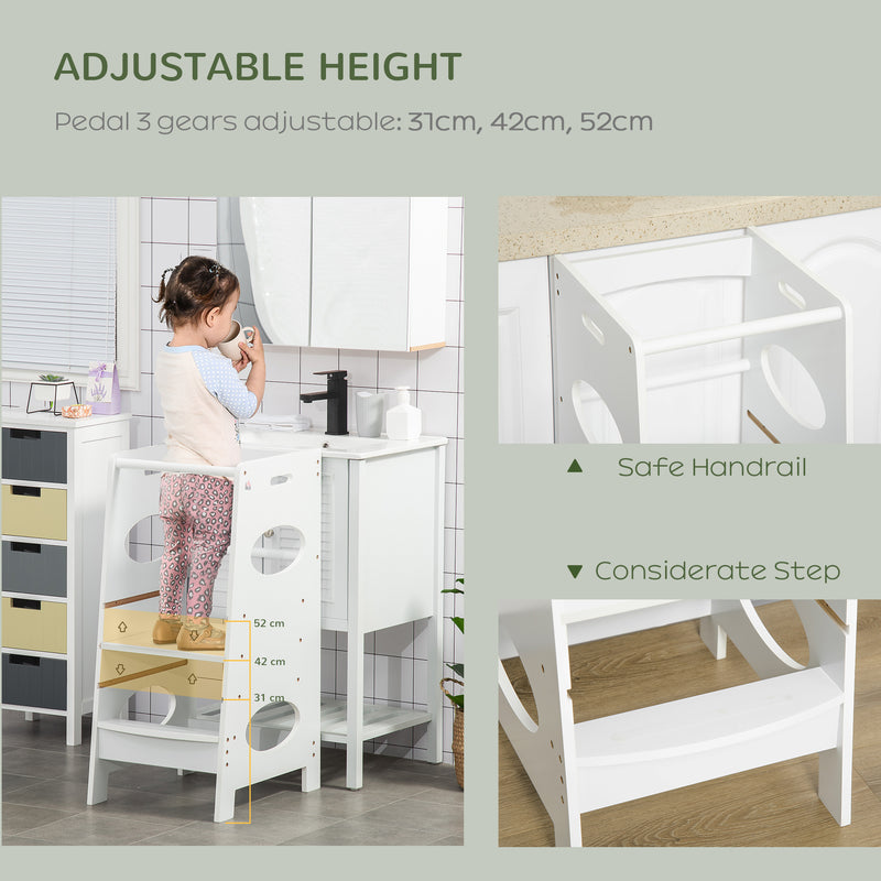 Kids Step Stool Toddler Kitchen Stool Tower with Adjustable Standing Platform for Kids Kitchen Counter White