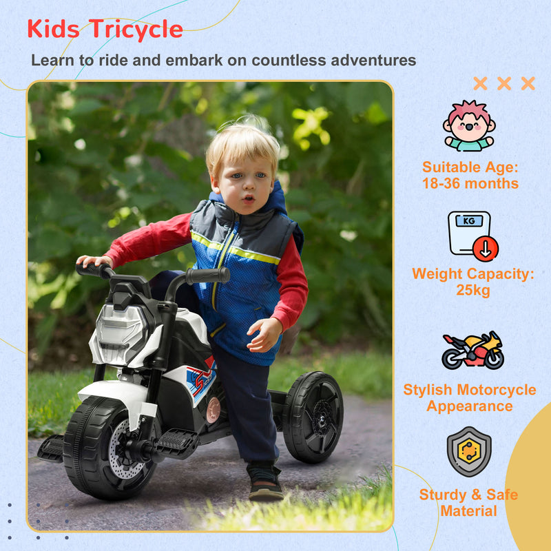Motorcycle Design 3 in 1 Toddler Trike, Sliding Car, Balance Bike with Headlight, Music, Horn, White