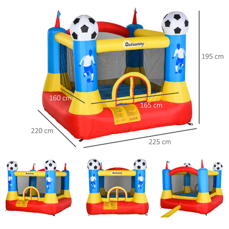 Kids Bouncy Castle House Inflatable Trampoline with Blower for Kids Age 3-12 Football Field Design 2.25 x 2.2 x 1.95m