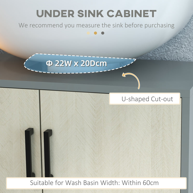 Under Sink Cabinet, Under Sink Unit Bathroom Vanity , Storage Cupboard with Double Doors, Storage Shelves, 60x30x61cm, Natural
