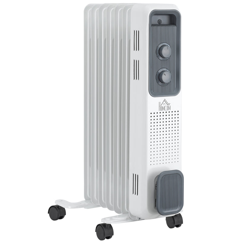 1500W Oil Filled Radiator, Portable Electric Heater w/ Three Modes Adjustable Thermostat Safety switch, White