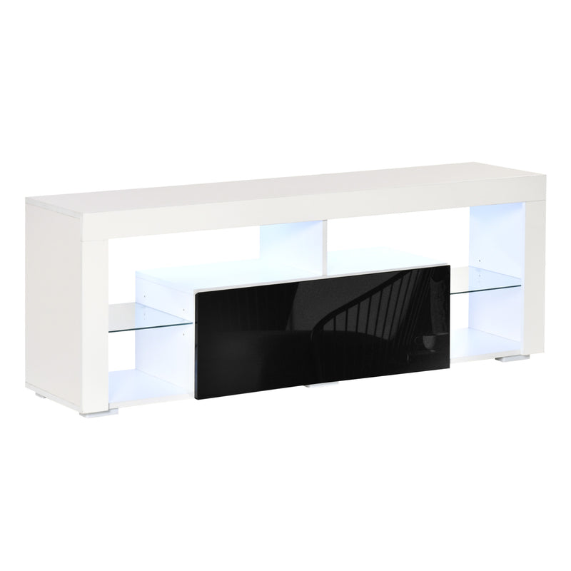 140cm TV Stand Cabinet High Gloss Media TV Stand Unit with LED RGB Light and Storage Shelf for 55 inch TV Black and White