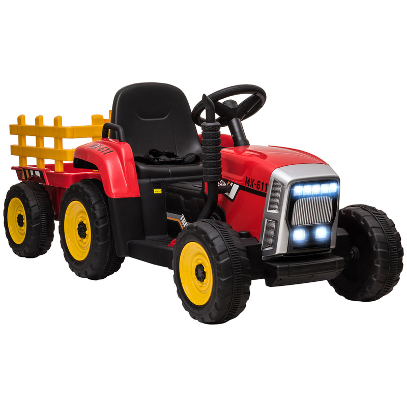 Electric Ride on Tractor with Detachable Trailer, 12V Kids Battery Powered Electric Car w/ Remote Control, Music Start up Sound
