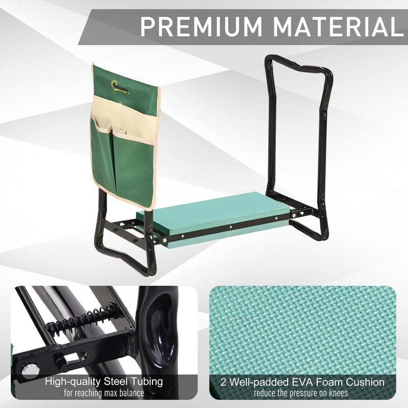 Foldable Steel Frame Garden Kneeler Seat w/ Foam Bag Tool Bag Pouch Outdoor Garden Stable Sturdy Assistance Versatile Use