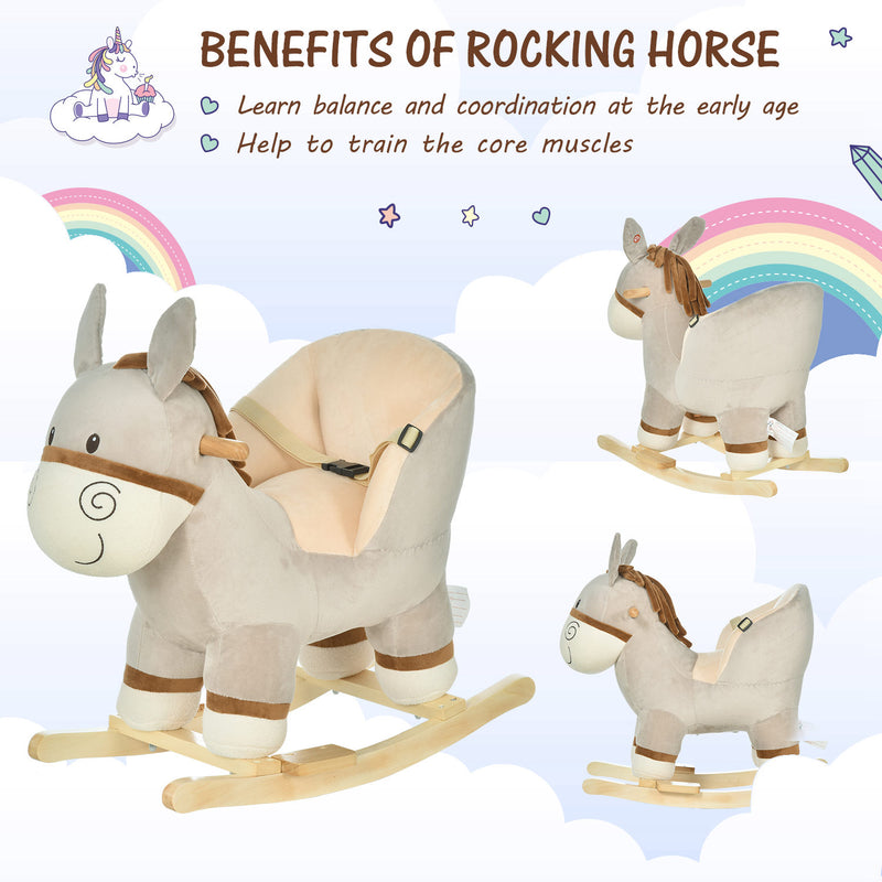 Toddlers Donkey Plush Rocking Ride On w/ Sound Grey