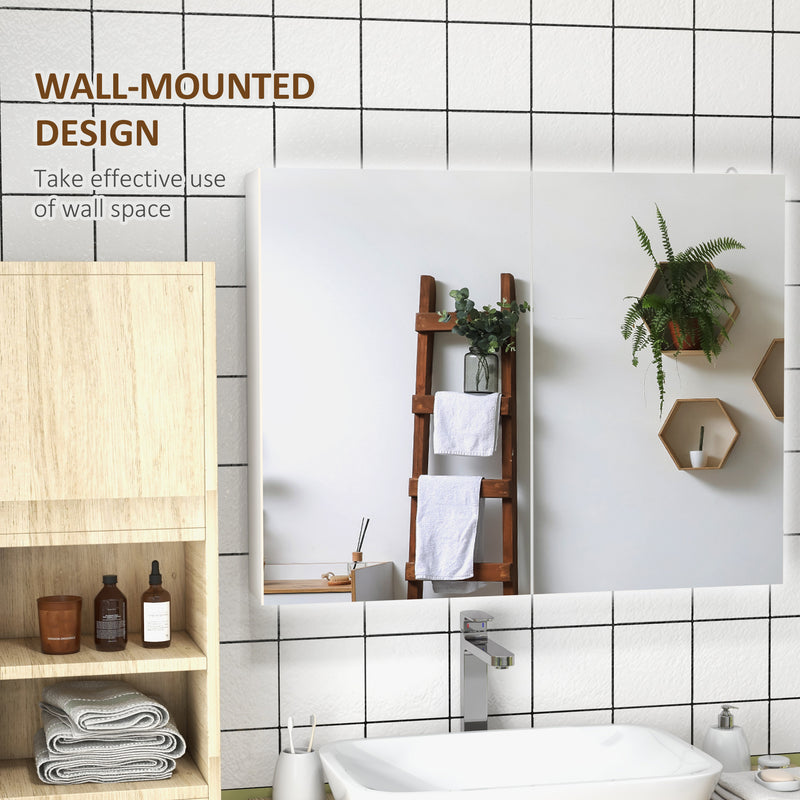 Bathroom Mirror Cabinet with Light, Bathroom Storage Cupboard with Adjustable Shelf, USB Charge, 90x15x70cm, White