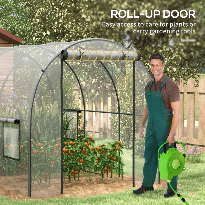 Polytunnel Greenhouse Walk-in Grow House with Plasric Cover, Door, Mesh Window and Steel Frame, 3 x 2 x 2m, Clear