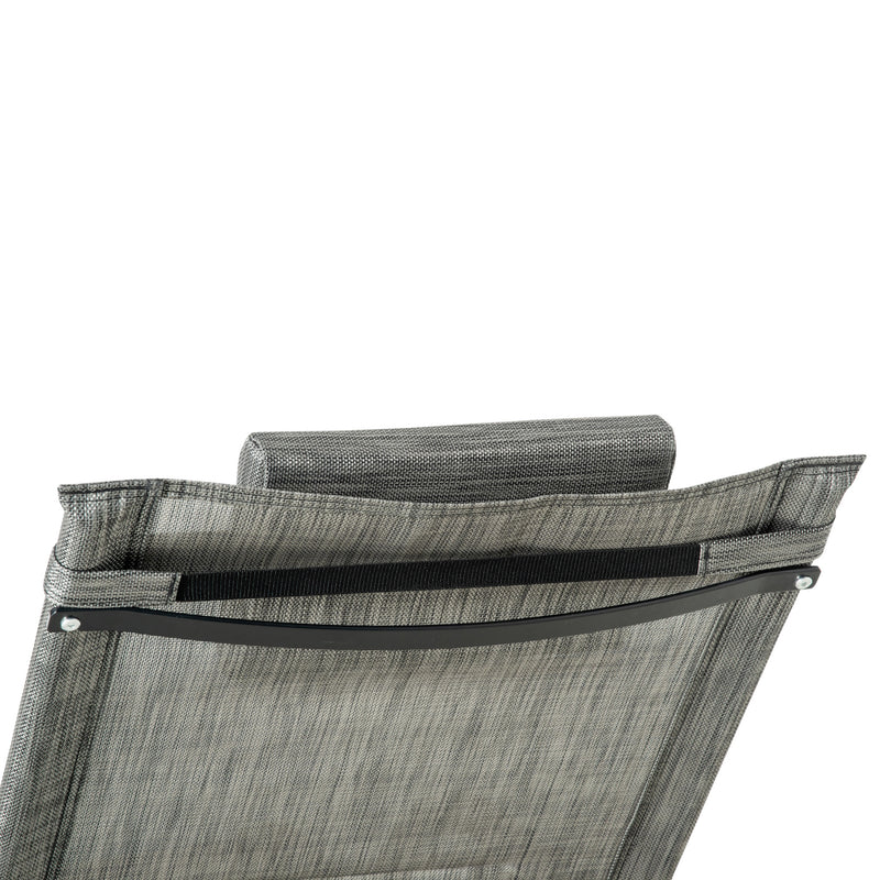2Pcs Garden Rocking Chair, Patio Sun Lounger Rocker Chair w/ Breathable Mesh Fabric, Removable Headrest Pillow, Side Storage Bag, Dark Grey