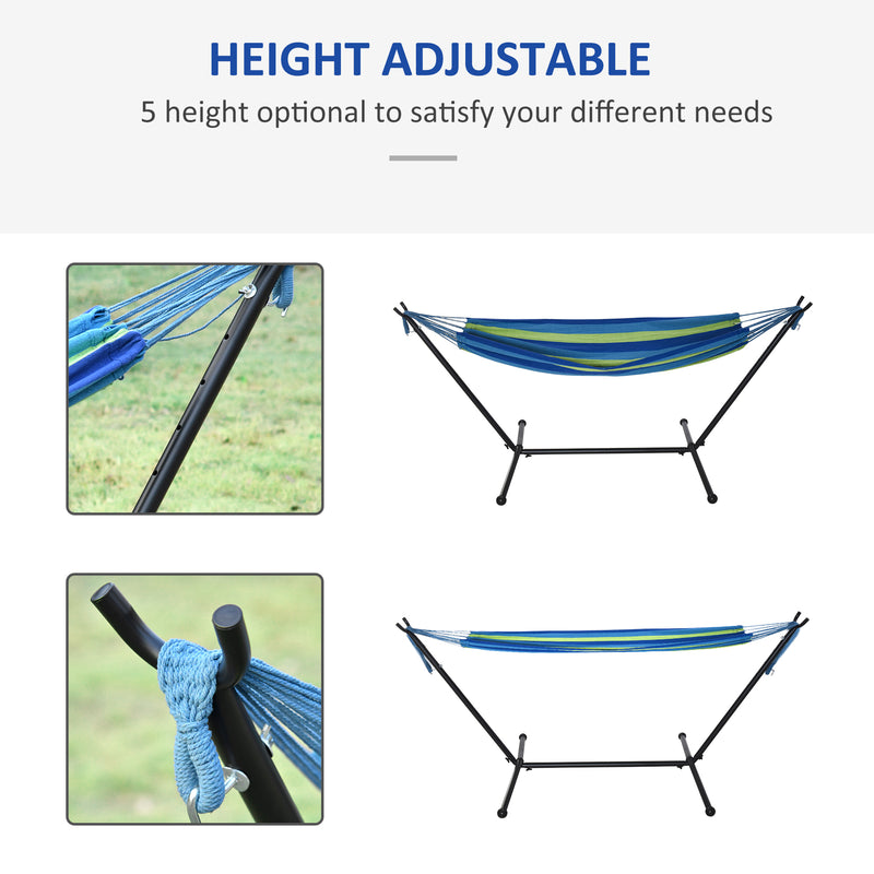 294 x 117cm Hammock with Stand Camping Hammock with Portable Carrying Bag, Adjustable Height, 120kg Load Capacity, Green Stripe