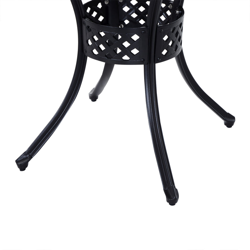 85cm Round Garden Table with Umbrella Hole, Aluminium Grid Motif Outdoor Dining Table for Garden Patio, Black