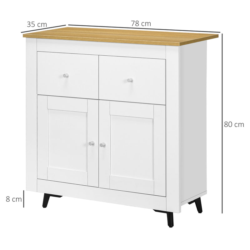 Sideboard Cabinet, Modern Kitchen Cupboard with Double Doors and Drawers for Dining Room, Living Room and Entryway, White