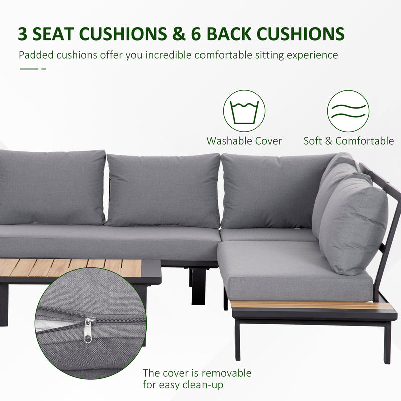 4 Pieces Aluminium Garden Furniture Set L Shape Sofa Set with Tables, Cushions for Indoor, Garden, Patio, Dark Grey