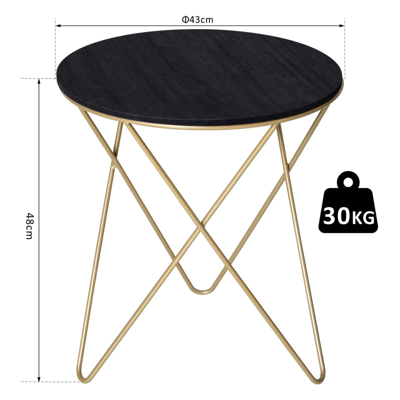 Wooden Metal Round Coffee Table Sofa End Side Bedside Table Modern Style Living Room Decor - Black Gold Color ( ?43cm)