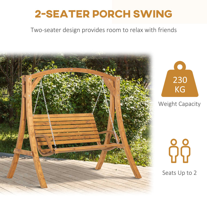 2 Seater Garden Swing Chair, Outdoor Wooden Swing Bench Seat