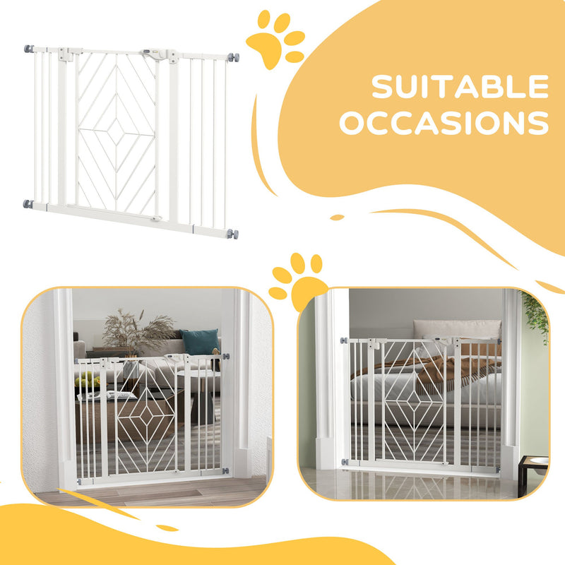 Pressure Fit Stair Gate Dog Gate w/ Auto Closing Door, Double Locking, Easy Installation, for 74-100cm Openings - White