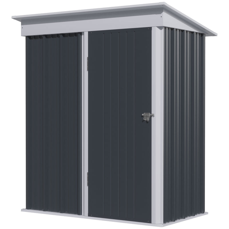 Metal Garden Shed, Outdoor Lean-to Shed for Tool Motor Bike, with Adjustable Shelf, Lock, Gloves, 5'x3'x6', Dark Grey