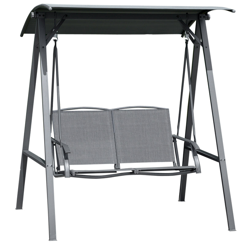 2 Seater Garden Swing Chair, Outdoor Canopy Swing Bench with Adjustable Shade and Metal Frame, Dark Grey