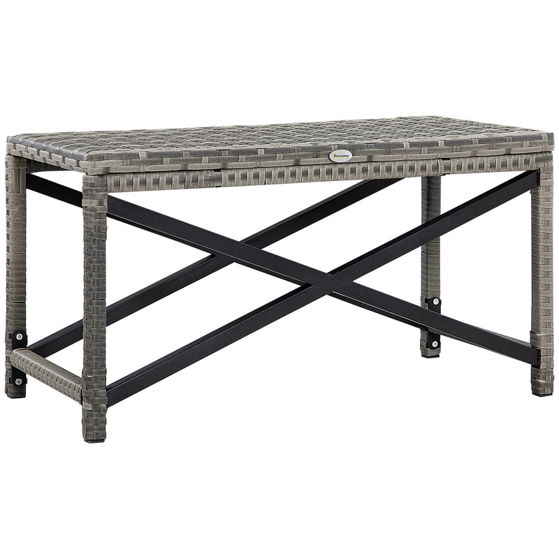 PE Wicker Outdoor Coffee Table, Patio Rattan Side Table, with Plastic Board Under the Full Woven Table Top for Patio, Garden Mixed Grey
