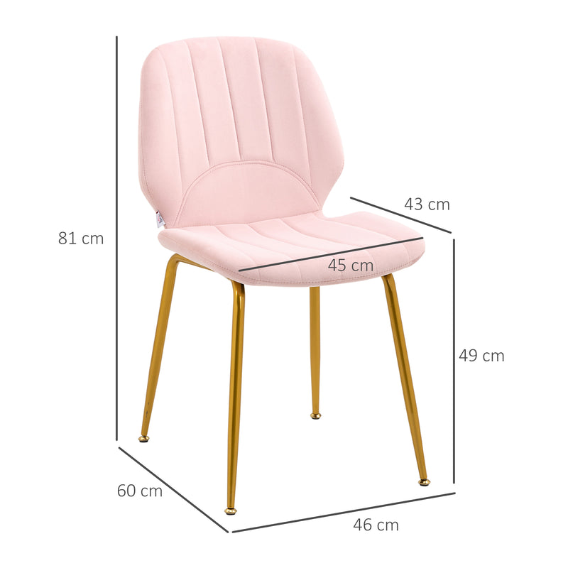 Velvet Dining Chairs Set of 2, 2 Piece Dining Room Chairs with Backrest, Padded Seat and Steel Legs, Pink