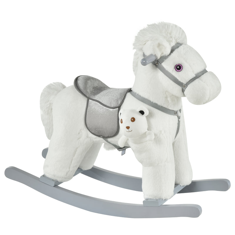 Kids Plush Ride-On Rocking Horse Toy Rocker with Plush Toy Realistic Sounds for Child 18-36 Months White