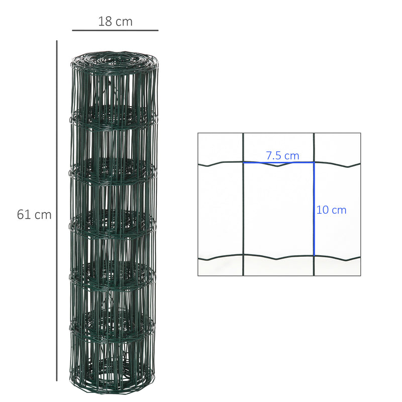 61cm x 1000cm Chicken Wire Mesh, Foldable PVC Coated Welded Garden Fence, Roll Poultry Netting, for Rabbit, Green