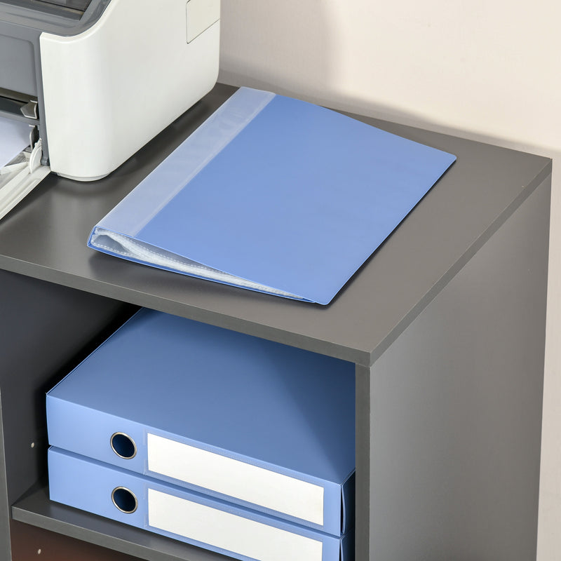 Freestanding Printer Stand Unit Office Desk Side Mobile Storage w/ Wheels 3 Drawers, 2 Open Shelves Modern Style 80L x 40W x 65H cm - Grey