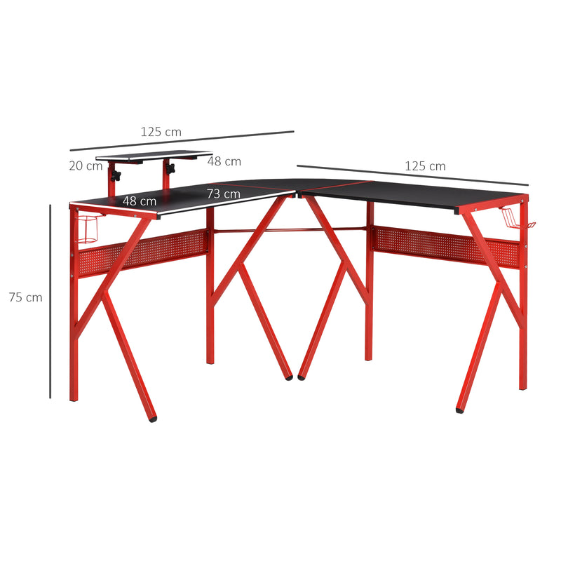 Gaming Desk L-Shaped Corner Computer Table for Home Office PC Workstations with Adjustable Monitor Stand , Red