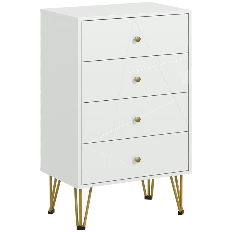 White Chest of Drawers, 4-Drawer Dresser for Bedroom, Modern Storage Cabinets with Hairpin Legs