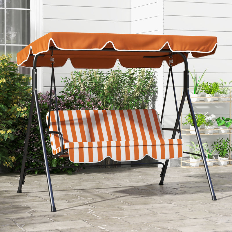 3-Seat Swing Chair Garden Swing Seat with Adjustable Canopy for Patio, Orange
