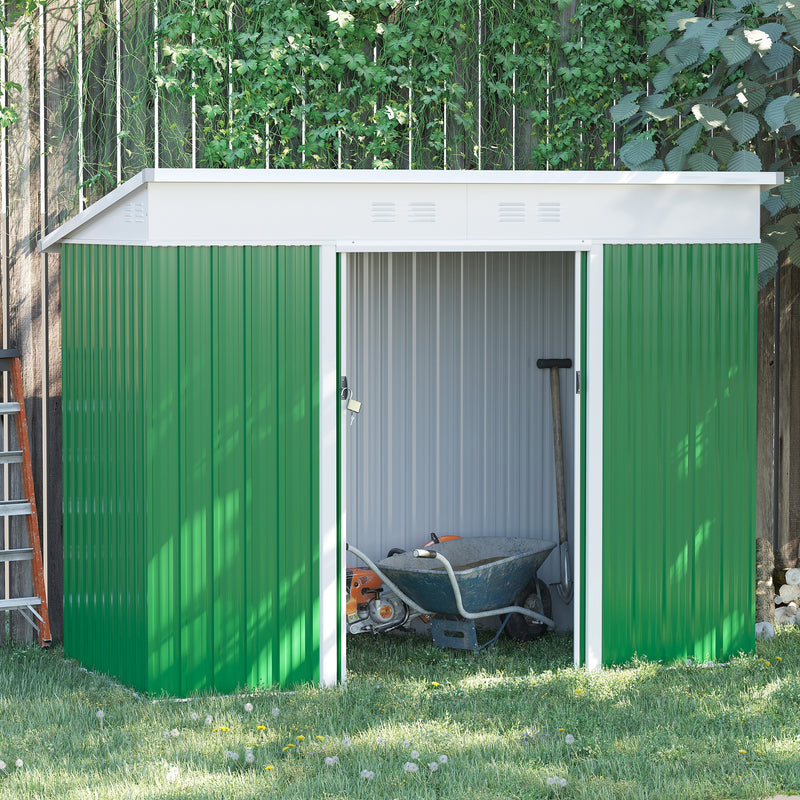 7.6 x 4.3ft Garden Storage Shed w/ Sliding Door Ventilation Window Sloped Roof Gardening Tool Storage Green