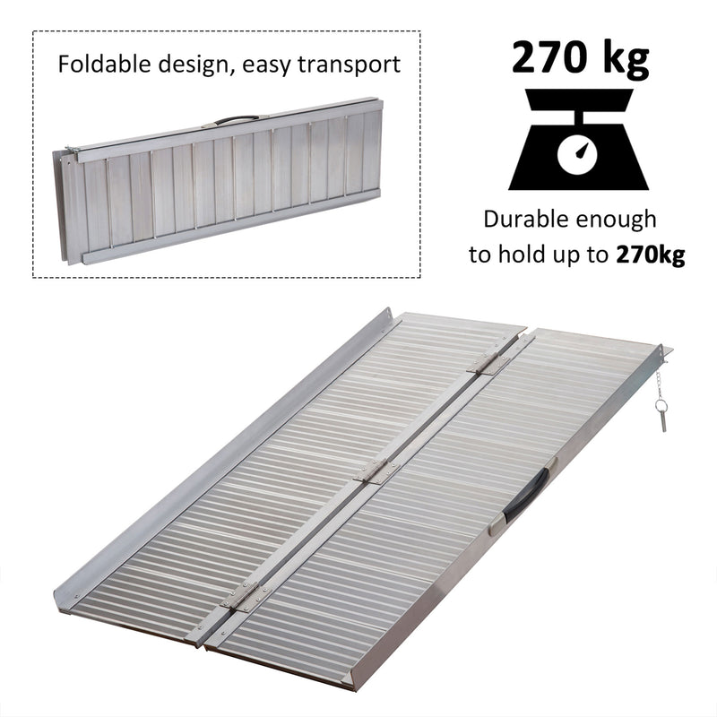 4ft Folding Aluminum Wheelchair Ramp Scooter Portable Mobility Assist Suitcase Access Aid, 270kg Capacity, Silver